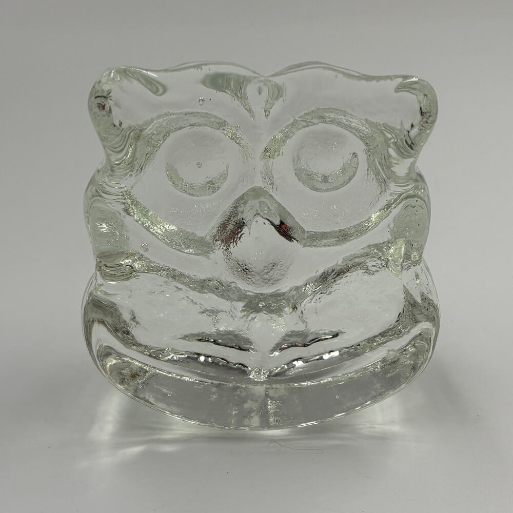 Blenko Clear Glass Owl Paperweight Figure Figurine 3-D Heavy